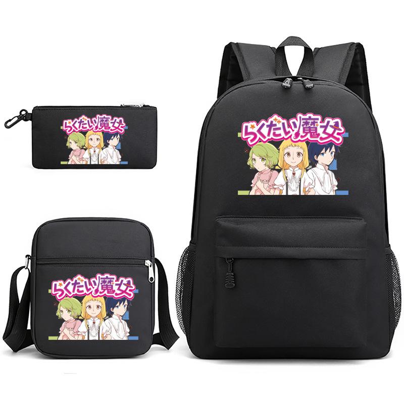 Large Capacity Schoolbag with Shoulder Strap; Student Three-piece Pencil Case Set