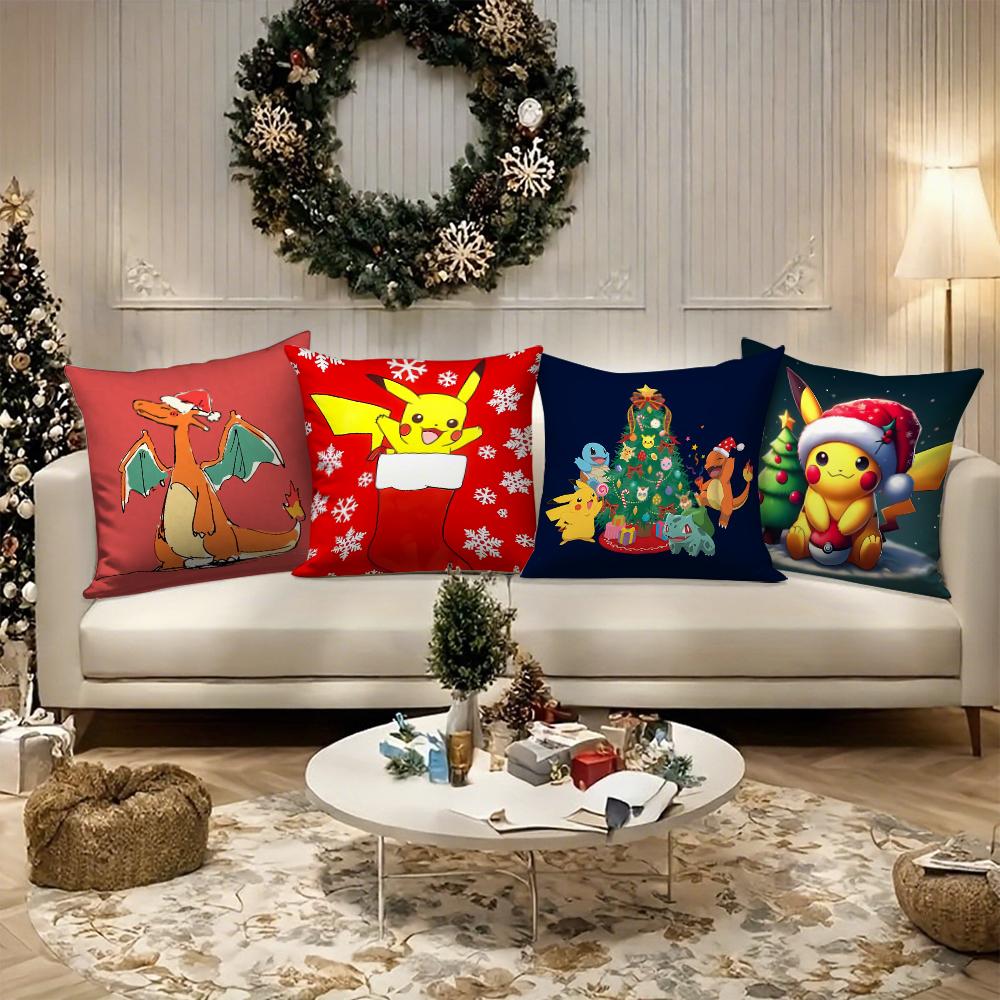 Pikachu Wears a Hat and Cute Christmas Pillow Case To Enhance the Sense of Home Atmosphere