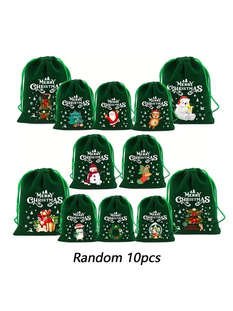 

10 шт. Зеленые рождественские флисовые мешочки для хранения, зеленые мешочки для конфет, подарочные пакеты, упаковка для ювелирных изделий, сувениры для новогодней вечеринки 15x35cm