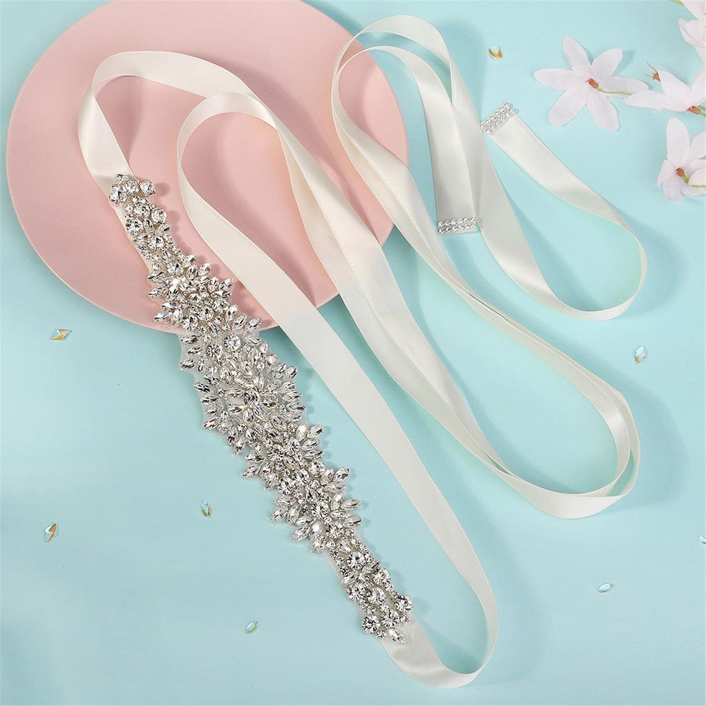 Handmade Wedding Bride Sash with Sparkling Rhinestones and Crystal SelfTied Lace Ribbon Belt for Bride Special Occasion