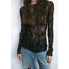 Spring New Women's Clothing Sexy Pure Desire Style Silm Long Sleeves round Neck Translucent Lace Tops 6050308