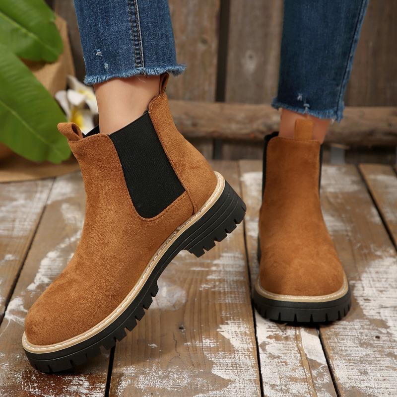 Plus-size Shoes, Round-toed Ankle Boots, Women's Mid-top Elastic Boots