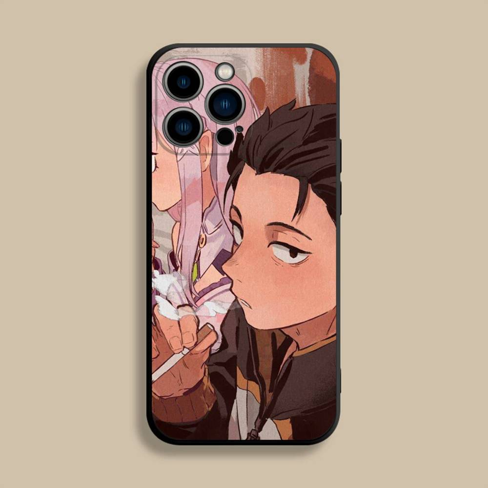 Re0 N-Natsuki S-Subaru Handyhülle Für iPhone 17,16,15,14,13,12,Pro,Max,Plus,E,SE4,Air,Mini Schwarze Weiche Hülle
