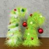 2 Pcs Green Furry Christmas Tree Faux Fur Plush Christmas Tree Tabletop Centerpiece with Red Xmas Ball for Home Party Holiday Decor