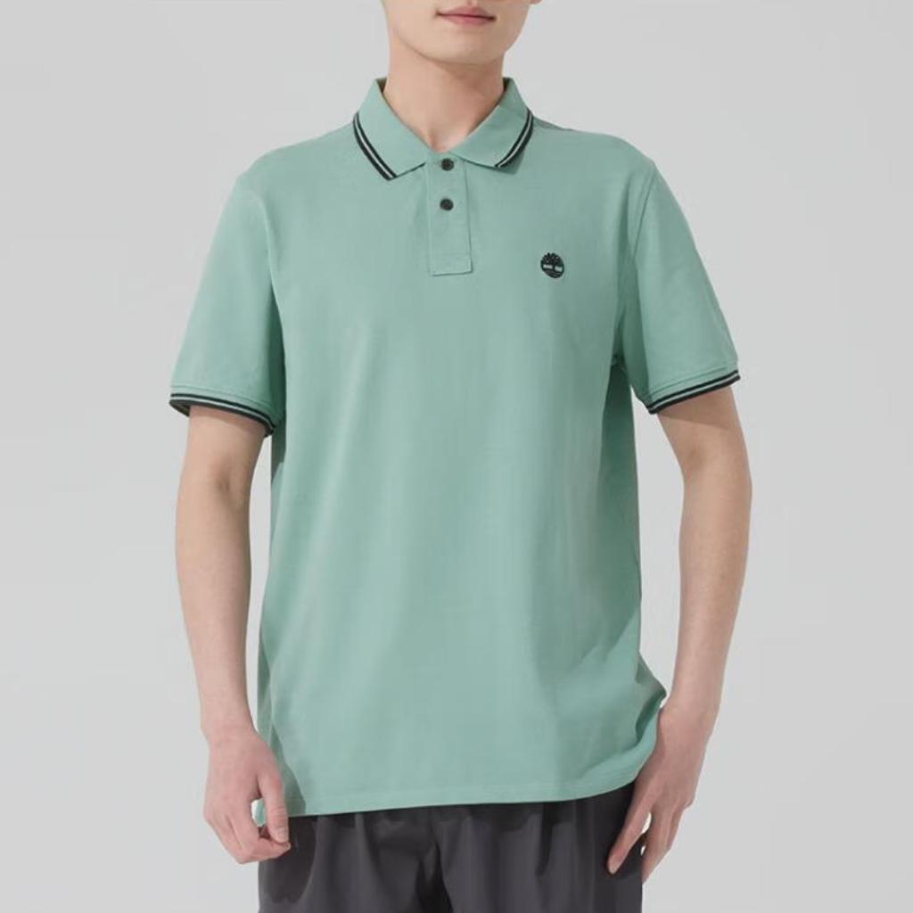 Timberland Color Block Casual Breathable Short Sleeve Polo Shirt Men Tops Granite-Green A42A5-EW0