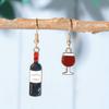 Creative Cute Simulation Mini Red Wine Bottle Highball Glass Asymmetry Dangle Earrings for Women Personality Jewelry Accessory