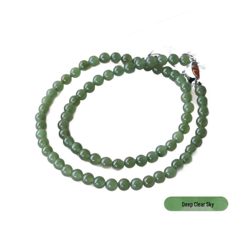 Elegant Gradient Hetian Jade Beaded Necklace – Chinese Style Women's Jewelry