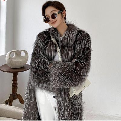 Women's Autumn And Winter Silver Fox Fur Coat Imitation Fox Fur Long Coat Loose Oversized Top