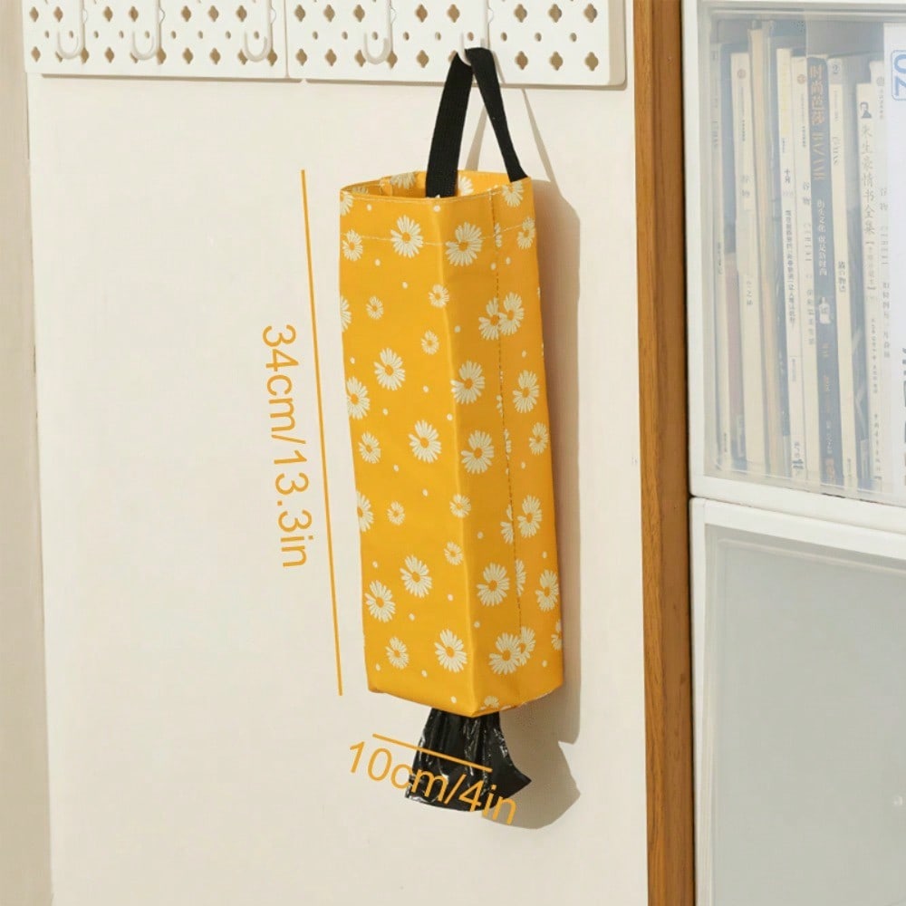 1pc Floral Polyester Plastic Bag Dispenser, Foldable Trash Bag Organizer With Hanging Design, Multi-Color Grocery Storage Container