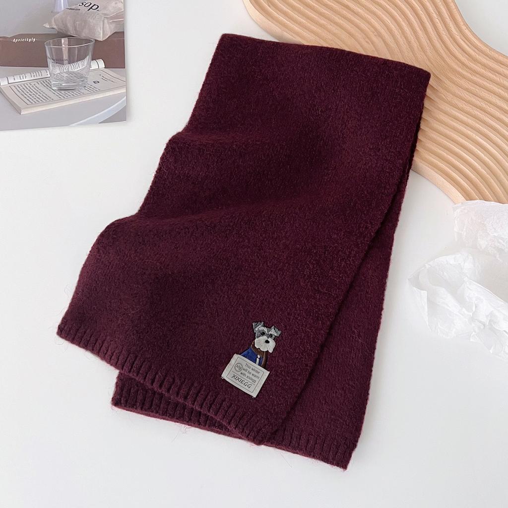 Autumn and winter new embroidered fold-ear dog solid color scarf men's and women's knitted warm and cold-proof versatile scarf