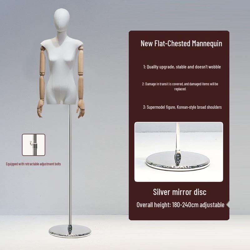 Korean Style Flat Body Female Mannequin with Wide Shoulders for Women's Clothing Display