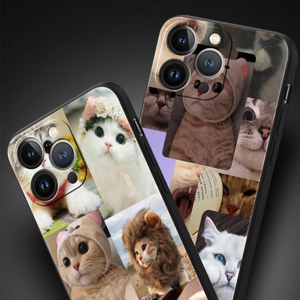 Cute Cat Photo Collage Print Phone Case for iPhone 17 16 15 14 13 12 11 16E Series Pro Max Plus Double Layer Protection