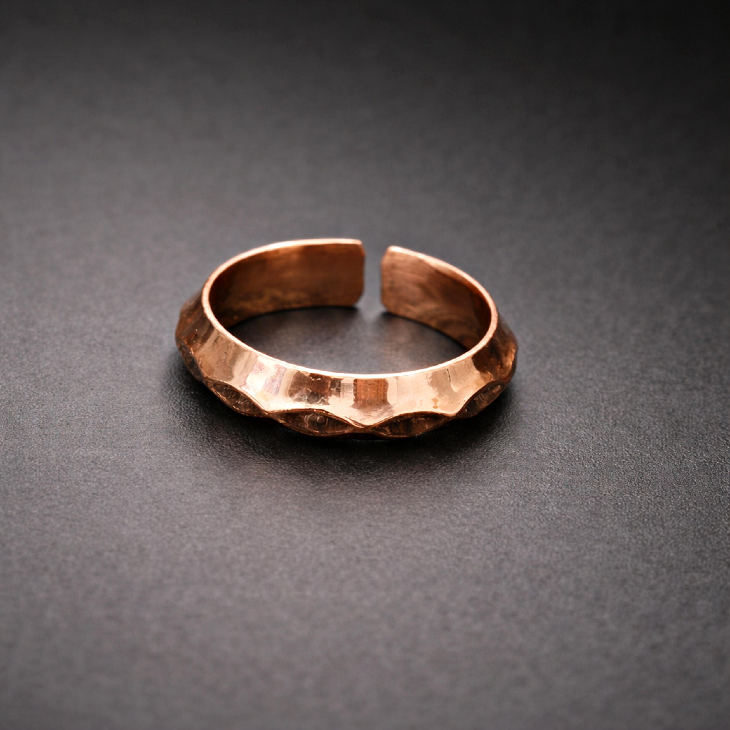 Hammered Pure Copper Band Ring – Handmade Minimalist Open Ring, Chunky Adjustable Wide Band 4