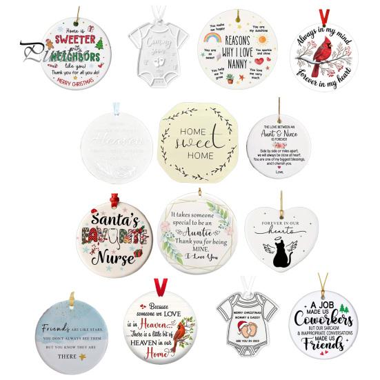 Acrylic Round Pendant Decorations 2D Christmas Hanging Ornaments, Santa Snowflake Reindeer Festive Party Supplies for Tree Decorations, Reusable
