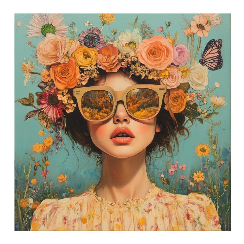 5D DIY Malowanie Diamentami Sztuka Surrealizm Kwiaty Okulary Przeciwsłoneczne Dziewczyna Ptak Mozaika Zestaw Haftowany Rhinestone Krzyżyk Wystrój Domu