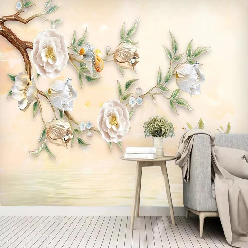 3d Relief Magnolia Flower Photo Wallpaper Living Room Tv Background Wall Decor Modern Creative Mural 3d Wallpapers