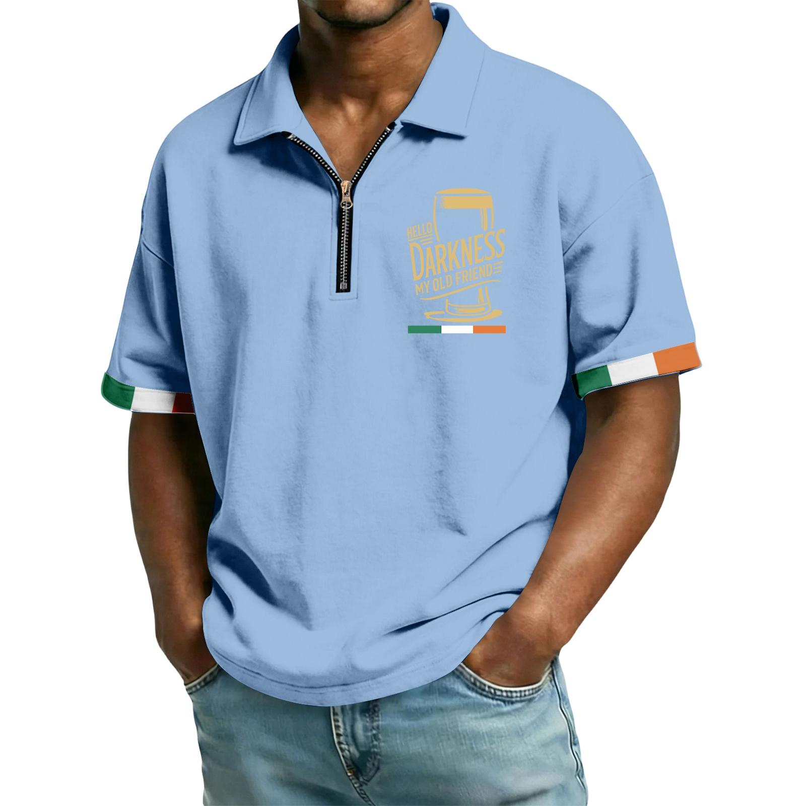 

Men s casual loose flag letter print T-shirt - Men s collarless short-sleeved top XXL