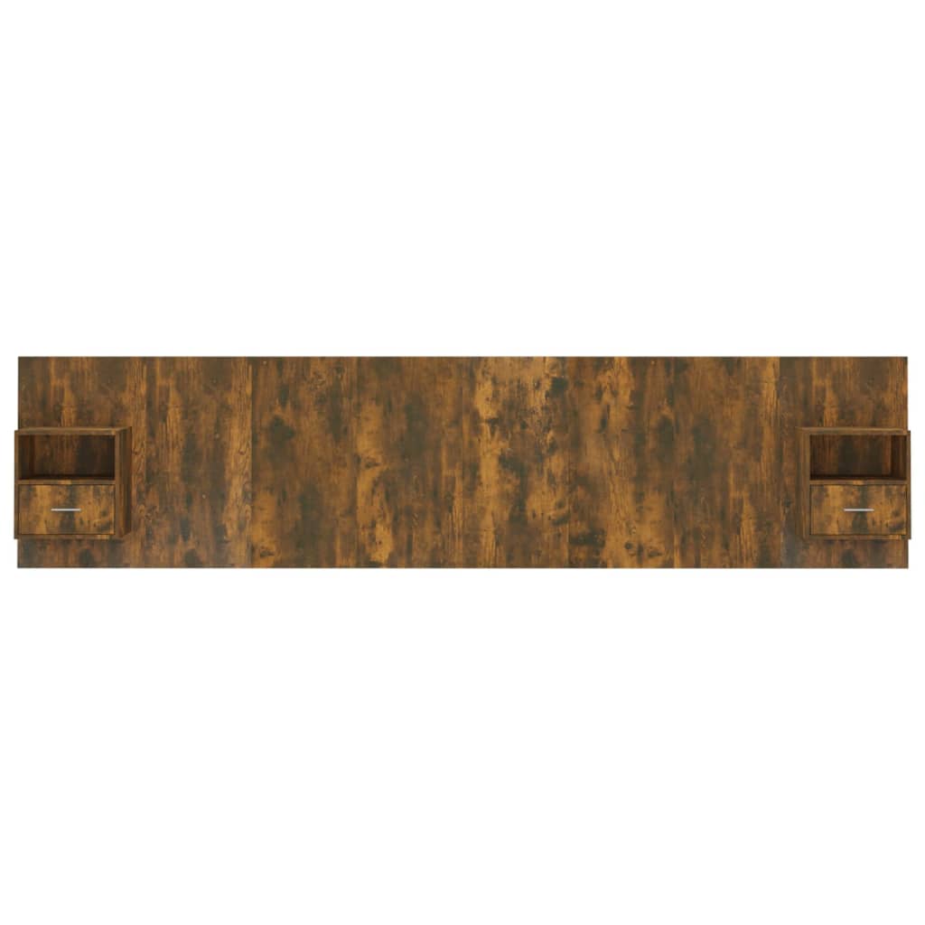 Bed Headboard with Nightstands Smoked Oak Wood Based Material