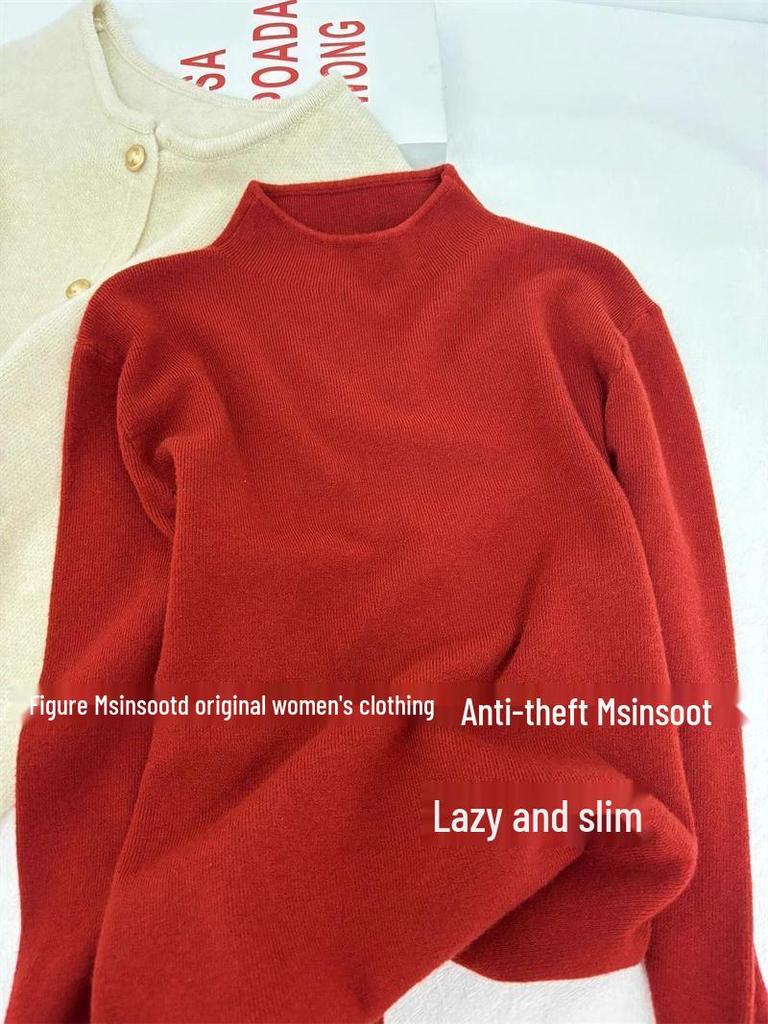 Chic Women's Slim-Fit Half High Neck Sweater - Autumn/Winter Long Sleeve Knitted Top