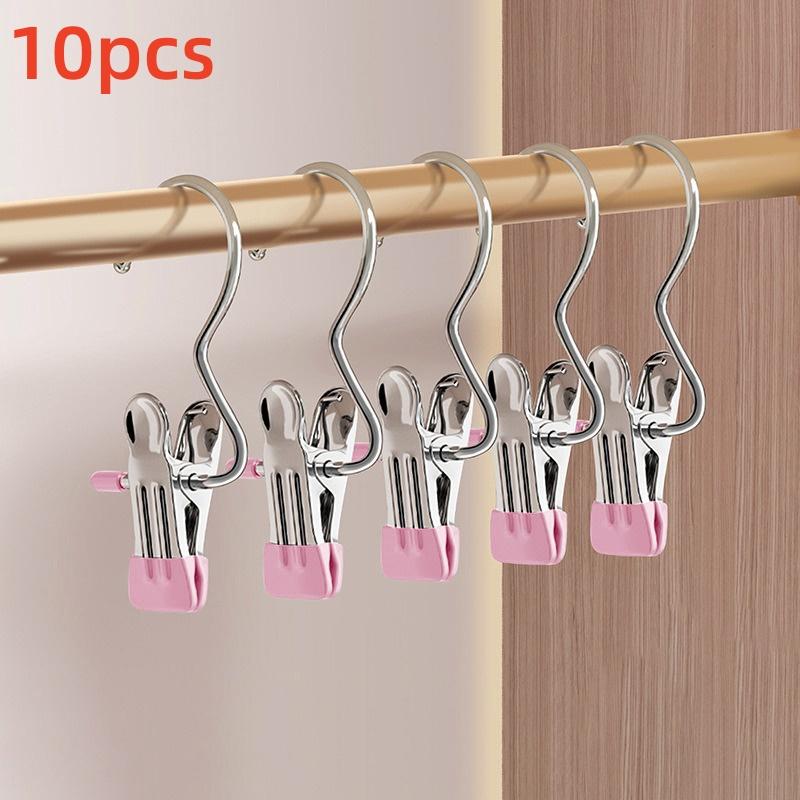 5/10pcs Stainless Steel Clothespins Laundry Clothes Peg With Hook Portable Hanging Clothes Clip Wardrobes Organizer Hanger