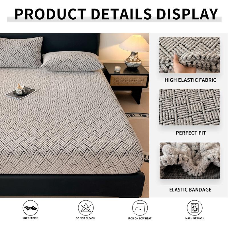 Bed Sheet with Elastic Band Single/Queen/King Fitted Sheet Mattress Cover Winter Warm Coral Fleece Fitted Bed Sheets for Bed