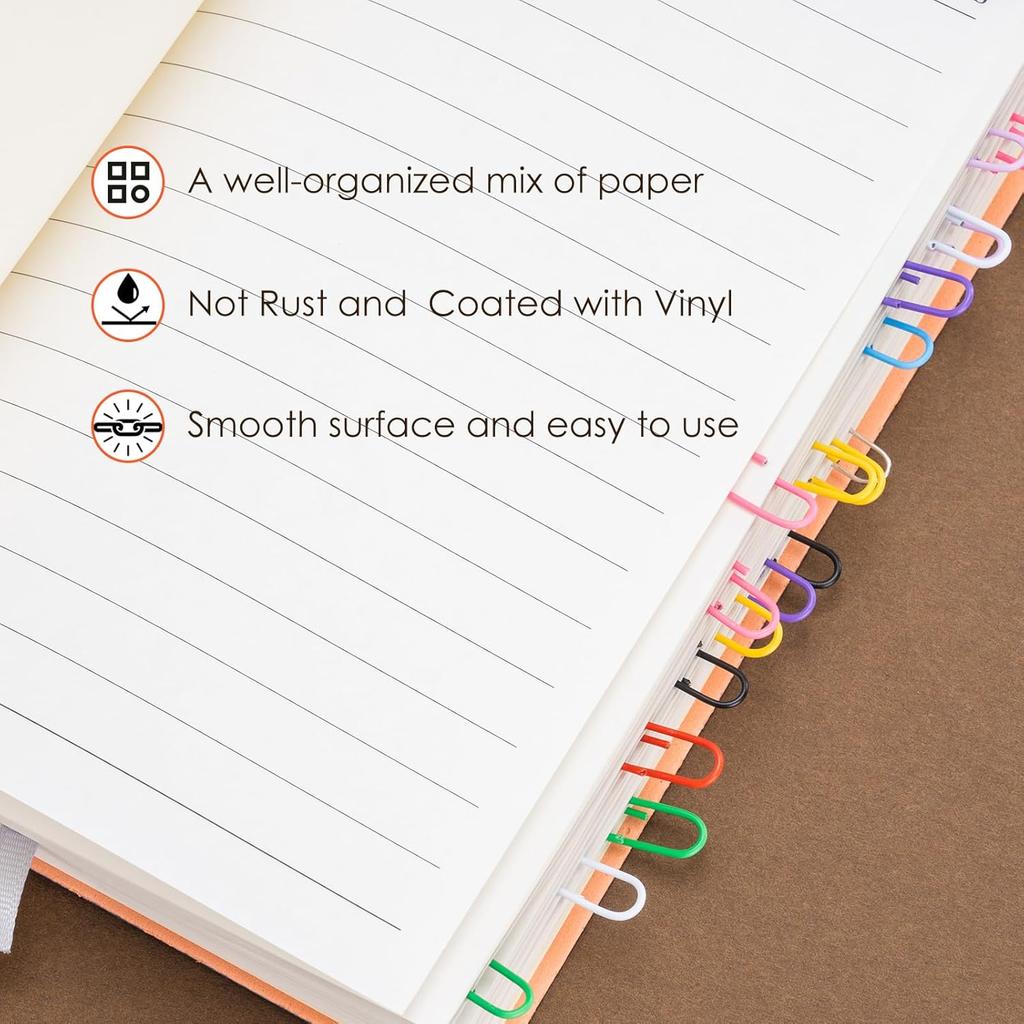 200 Pcs Medium 33 mm/1.3Inch Size Colored Paper Clip with Plastic Box Coated Metal PaperClips Office for School and Personal Use
