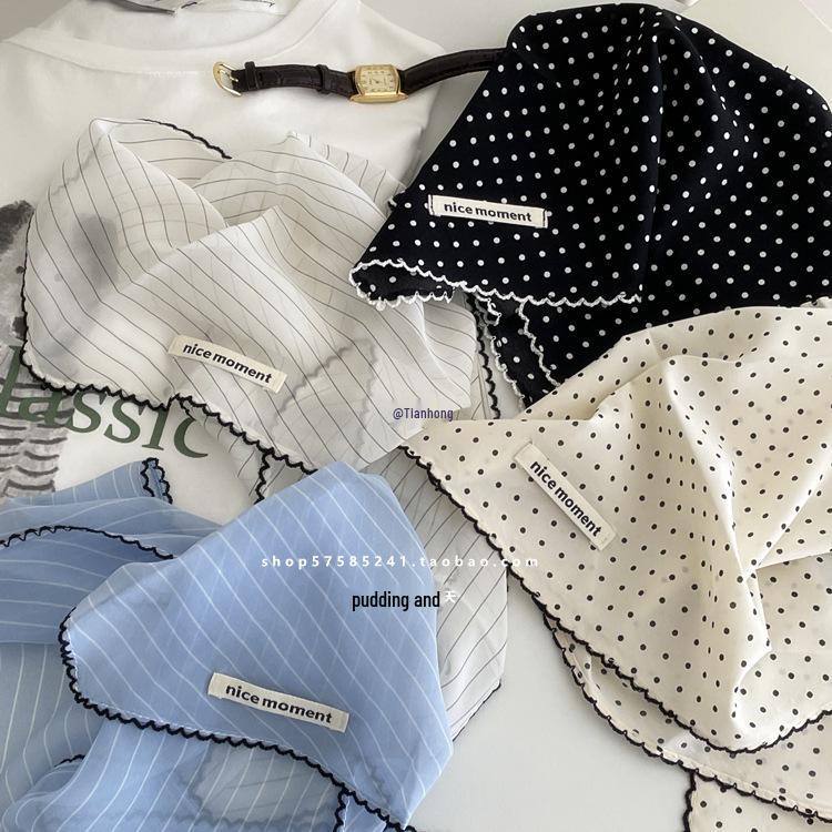 Lightweight Blue Striped Silk Bandana: Versatile Headband & Neck Scarf for Spring, Summer, Autumn.