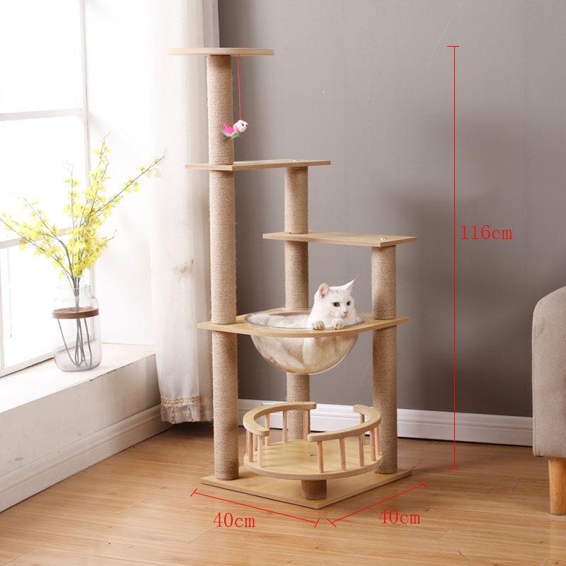 Solid Wood Sisal Cat Tree with Space Capsule and Scratch Board