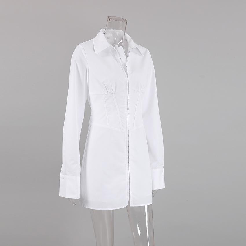 2023 Autumn White Slimming Long-Sleeved Polo Dress for Women