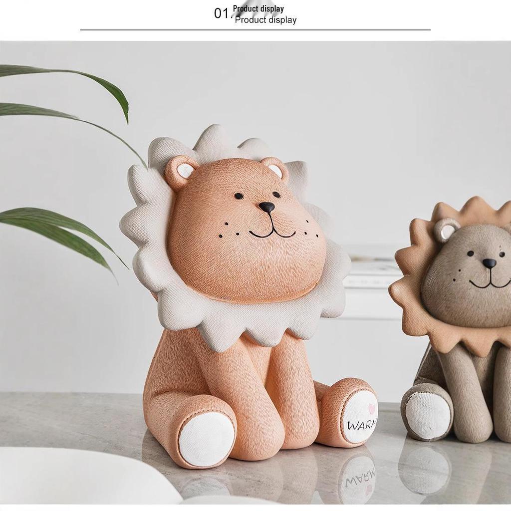 Large Nordic Lion Piggy Bank: Cute Decorative Coin Holder for Children's Room or Living Room