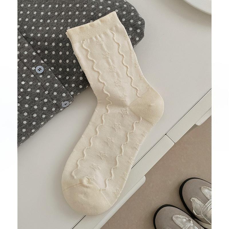 Cream-colored Mid-calf Socks, Cute Pile Socks, Spring-autumn Simple Cartoon Pile Socks