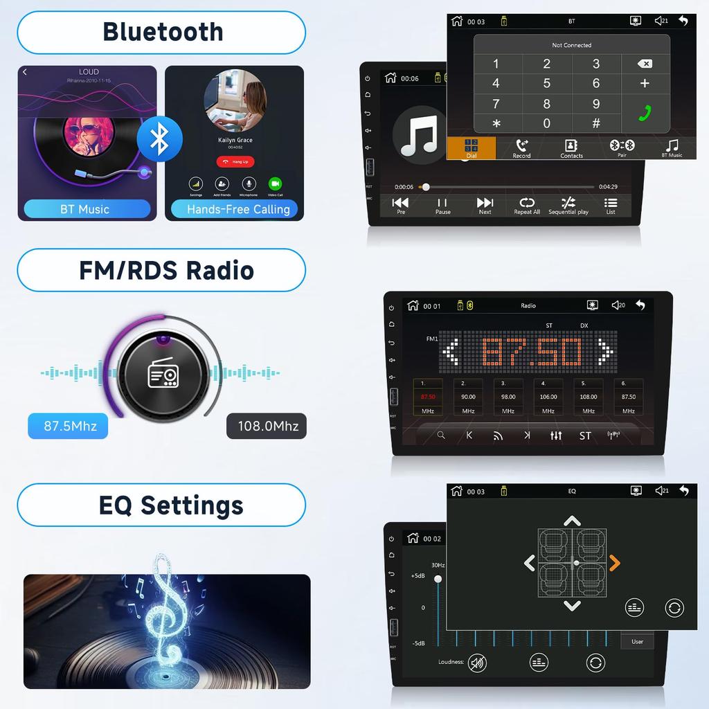 Hodozzy 1Din 9 Zoll Touchscreen 1 Din Autoradio Kabelloses Carplay und Android Auto Auto Stereo Single Din Unterstützt Bluetooth Freisprecheinrichtung Mirrorlink USB FM