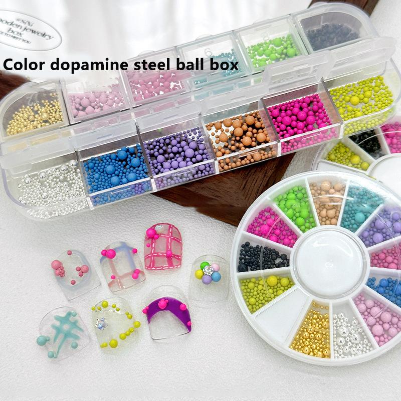 12 Grids/Box Candy Colors Nail Art Beads, Macaron Caviar Beads 3D Steel Ball For Nail Designs Decoration
