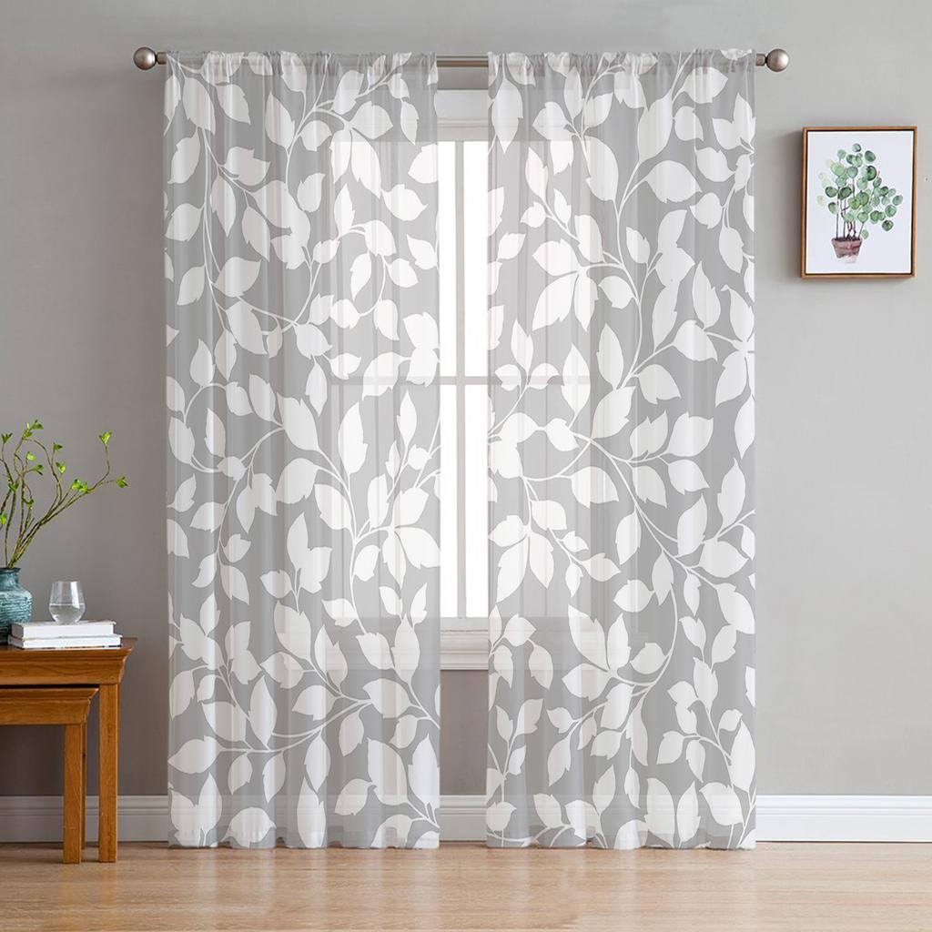 Gray Leaf Vine Texture Sheer Curtains For Living Room Bedroom Kids Room Tulle Window Treatment Drapes