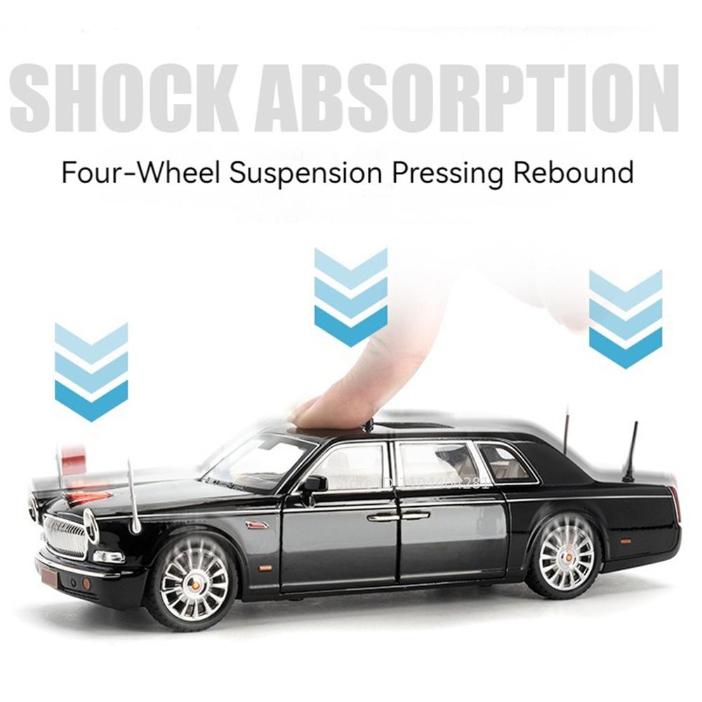 1:24 HONGQI L5 E-HS9 Model Toys Car Diecast 70th Anniversary Parade Cars Sound Light Pull Back Trendy Ornaments for Friend Gifts