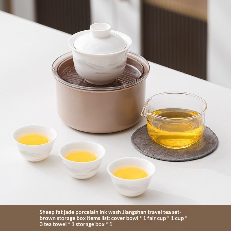 

White Porcelain Quick Cup 1 Pot 3 Cups Glass Tea Set Portable Travel Teaware Outdoor Camping Tea Ware Gaiwan Gongfu Teapot