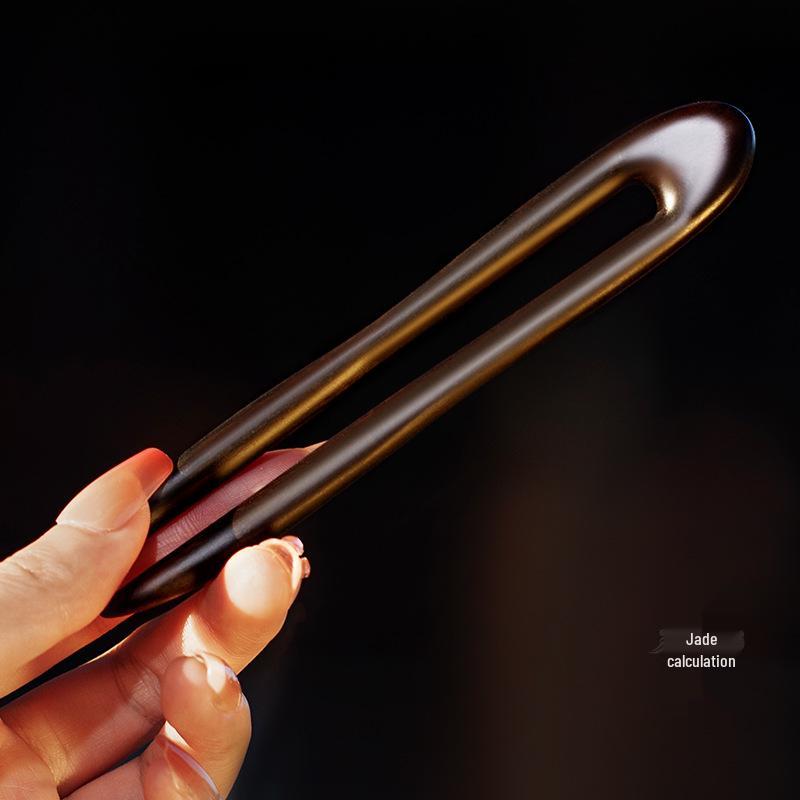 High-End Natural Ebony Wood Hairpin - Extended Chinese Ancient Style Black Hair Bun Accessory