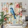 Polyester Shower Curtain - Blue Bird on Branch with Flowers, Watercolor Spring Scene, 70.8x70.8", 12 Hooks, Machine Washable