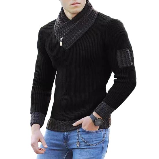 

Мужской зимний свитер с молнией, декоративный трикотажный эластичный длинный рукав, высокий воротник M чёрный