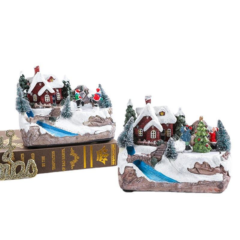 With Music Rotating Resin Decoration Christmas Scene Gift Christmas Snow Window Decoration