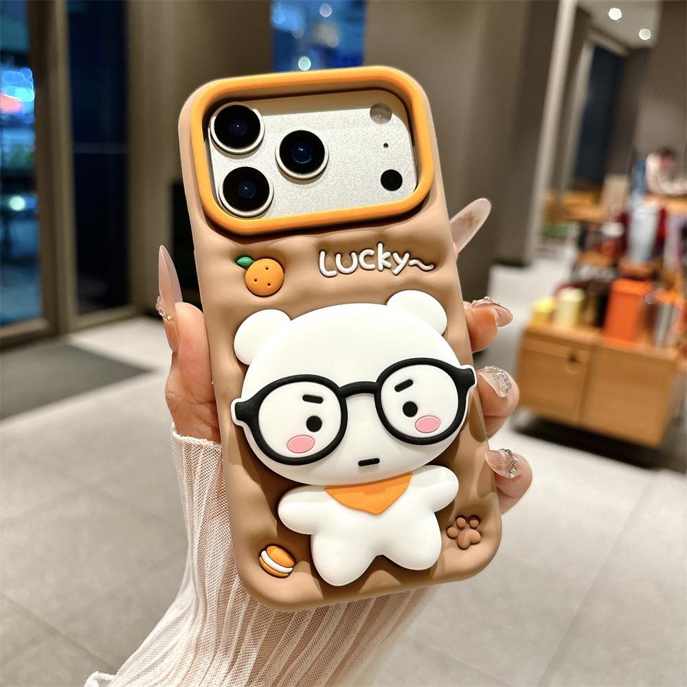 

Self-Deprecating Bear Cartoon Stand Phone Case for iPhone 11/12/13/14/15/16/17/PRO MAX 12 Pro Max