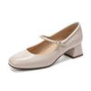 [Sheepskin] Square Toe Thick Heel Mary Jane Shoes