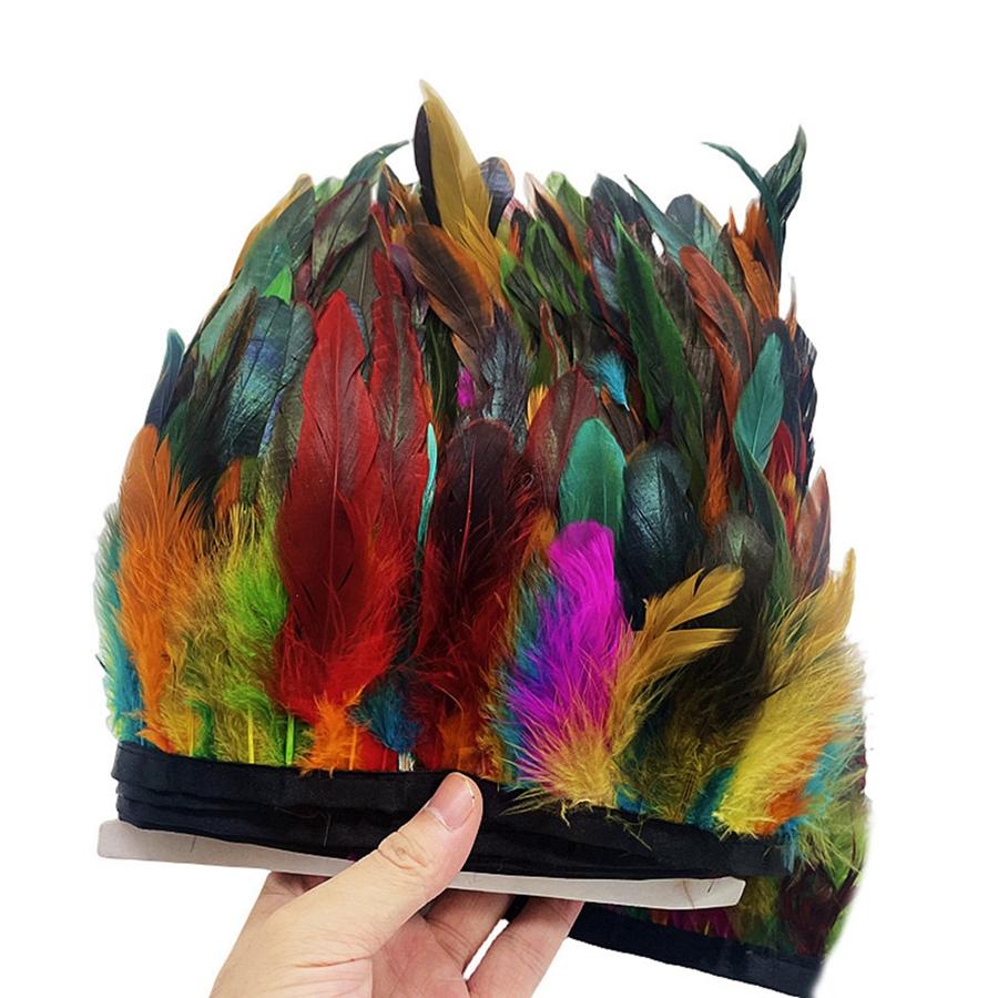 1Meter Natural Rooster Tail Feather Trims for Clothes Plumas 13-18cm Party Feathers for Crafts DIY Sewing Home Decoration Plume
