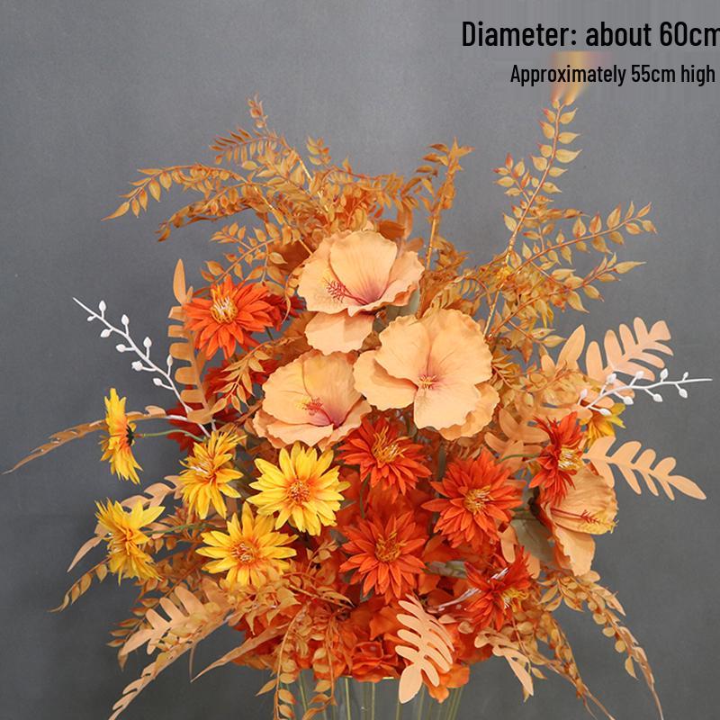 Herbstliche orange Seidenblumentöpfe für die Dekoration des Hochzeitsgangs