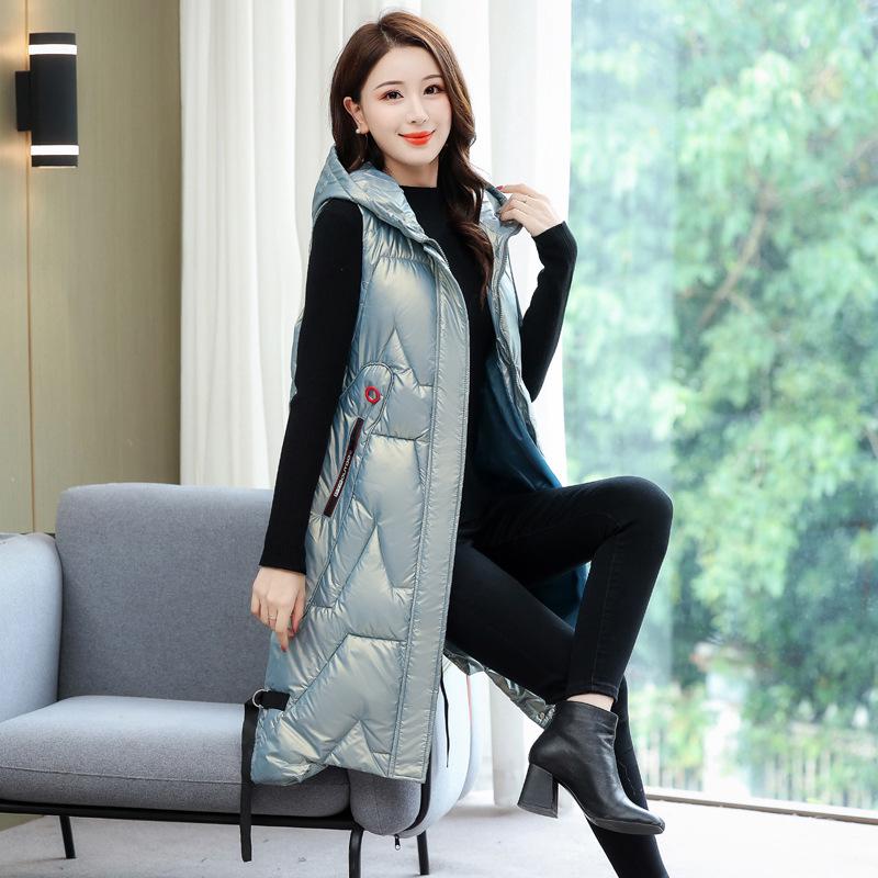 

Mid-Length Glossy Cotton Vest for Women, Plus Size, Sleeveless Winter Jacket XL (for 115-135 jin) шампанського