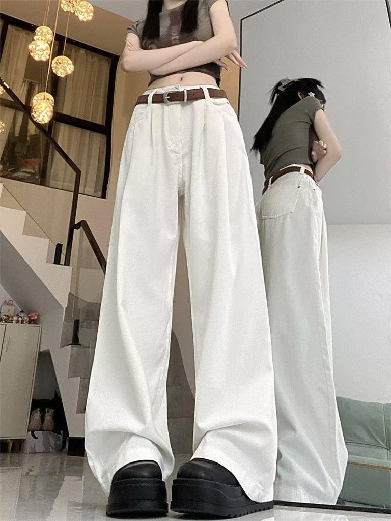 High Waist Pleated Super Soft Wide Leg Jeans Women's Drape Loose and Thin Versatile Design Mopping Straight Pants