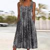 Retro Sleeveless Summer Dress with Crew Neck and Pockets – Loose Holiday Print Style