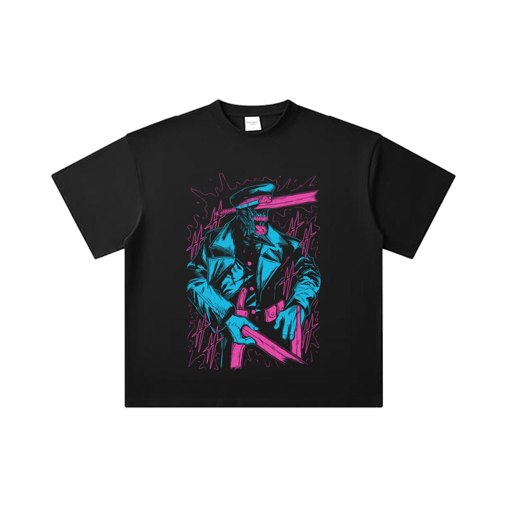 260 GSM Double Yarn 32 Count 100% Cotton Chainsaw Man V11 Katana Man Print Unisex Heavy Cotton T Shirt