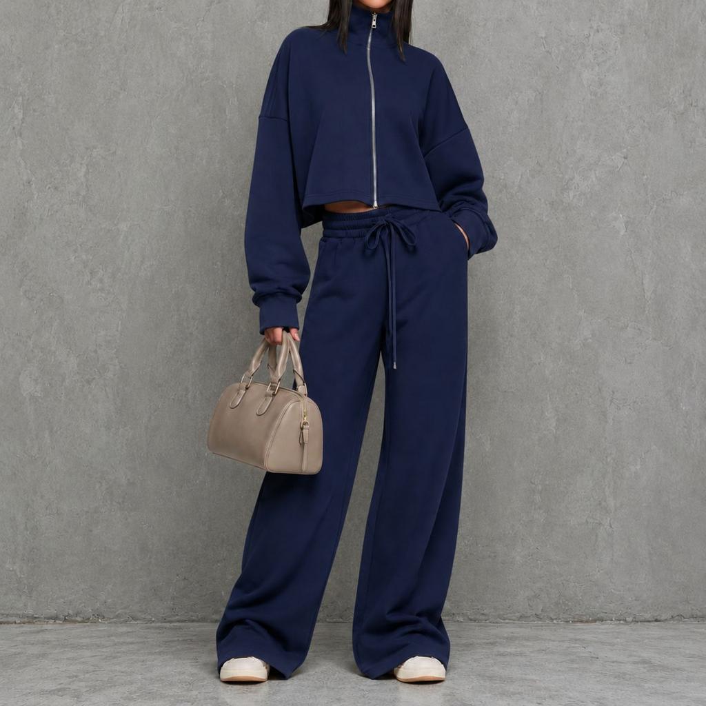 Women's Zip-Up Hoodie and High Waist Wide Leg Pants Set Casual Loungewear Tracksuit