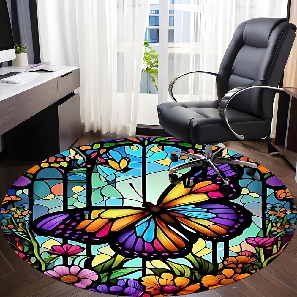 1pc Butterfly Garden Office Round Area Rug, Under Office Chairs Bedroom Living Room Home Decor, Room Deco